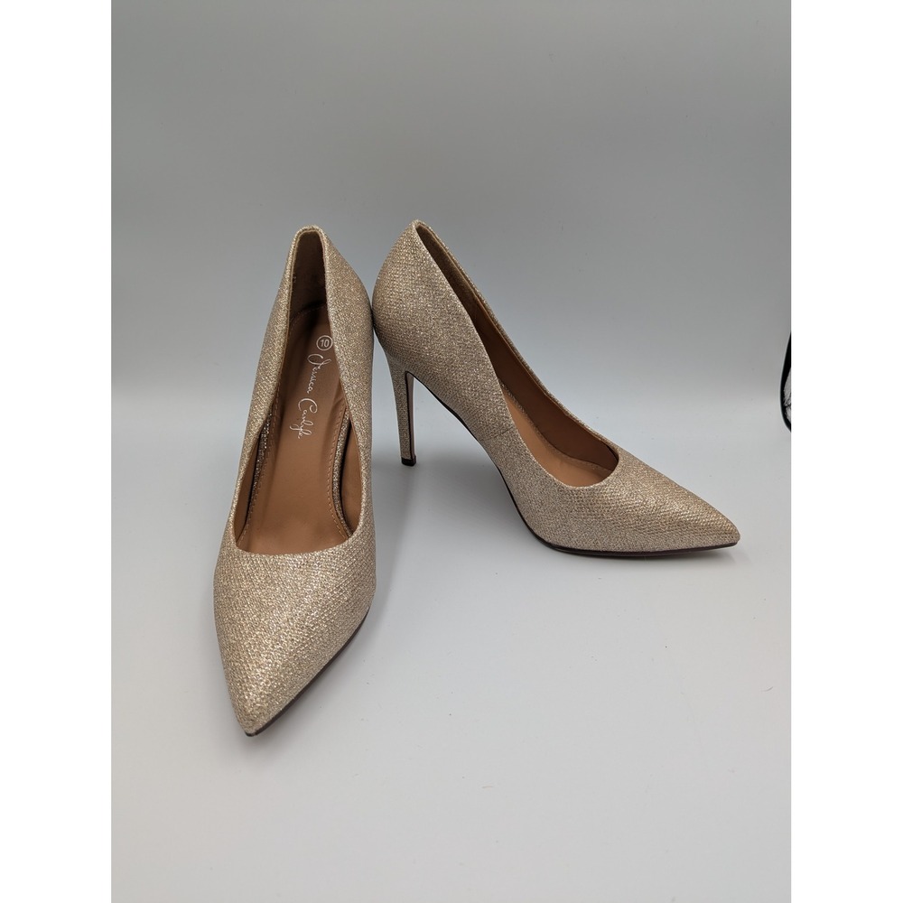Jessica Carlyle Pumps Gold Glitter Pointed Toe Stiletto Heels Size 10